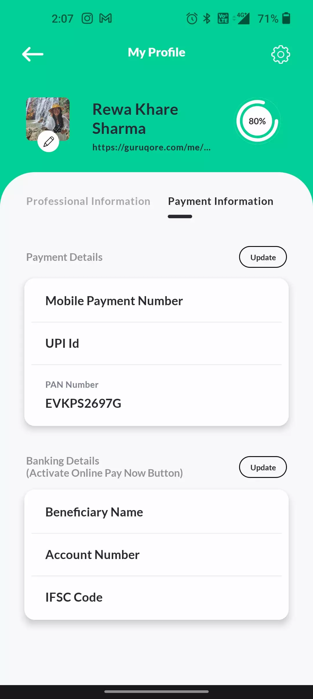 Add your payment details in profile
