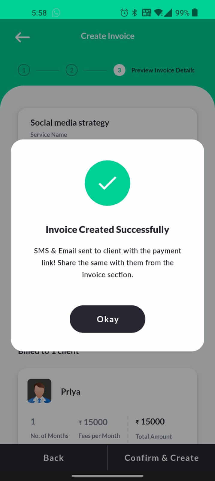 Confirm & automatically send invoice to clients